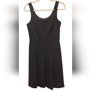 Theory Black Sleeveless Pleaded Wool Midi Dress